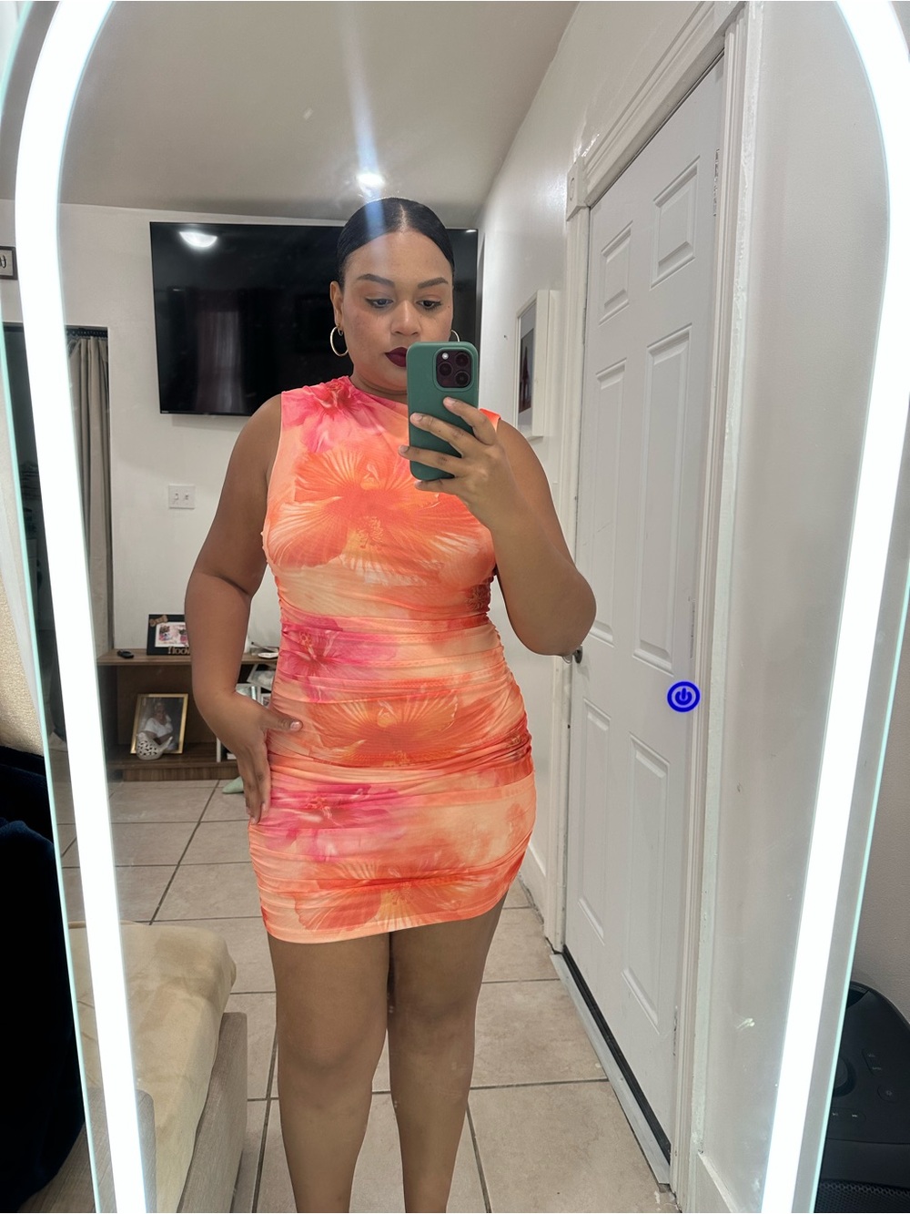SHEIN Coral and Pink Floral Mini Bodycon Dress